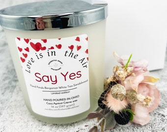 Wooden wick Coco Apricot Crème Wax Conversation candle, Love candle collection, Valentine's Day candle Gift, Say Yes Candle
