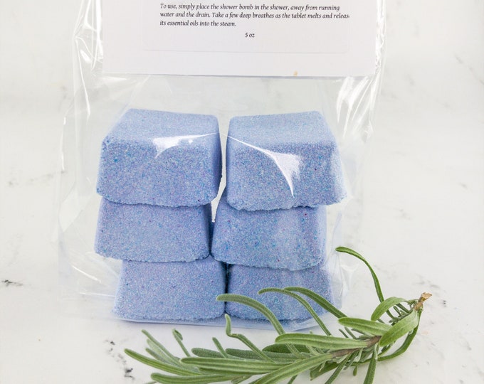Lavender Shower 6 Tablet Shower Steamers, Rosemary Shower Melts, Soothing Shower Bombs, Essential Oil Shower Tablet, Aromatherapy Spa Gift
