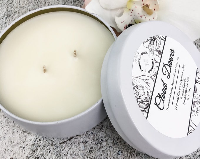Cloud Dancer Coconut Wax Candle, Double wick Candle in White Tin Made with Luxury Coco Apricot Crème wax, Valentine's day Gift, Fresh Scent
