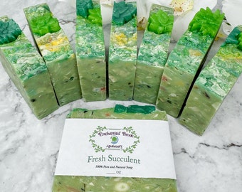 Milk and Tussah silk Handcrafted Natural Soap, Fresh Succulent Green Soap, Soap Bar with Fresh Scent, Succulent Soap Tops, Gift for Mom