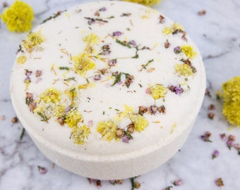 Lemongrass Bath Bomb: Large Floral Bath Fizzy with Sea Salt, Rejuvenating Bath soak