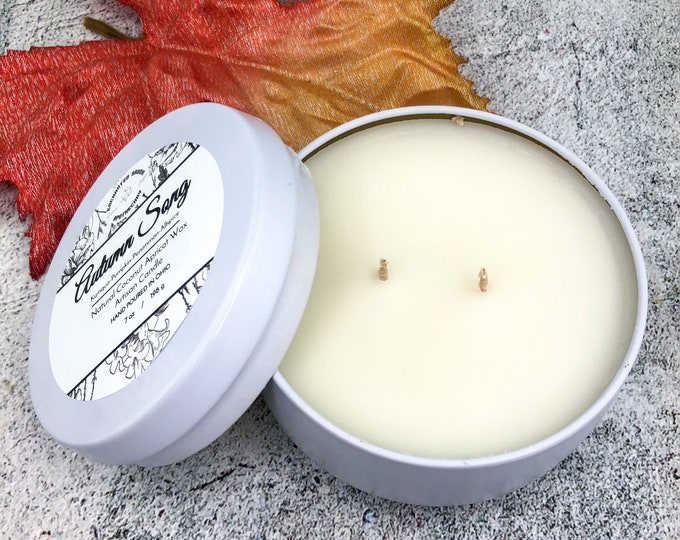 Autumn Song Coconut Wax Candle, Double Wick Candle in White Tin Made with Luxury Coco Apricot Crème Wax, Valentines Day Gift, Fall Scent