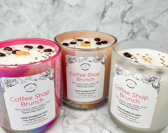 Wooden wick Luxury Coco Apricot Crème Wax "Coffee Shop Brunch" candle, Mother's Day collection, Coffee loversl Gift 14 oz Candle