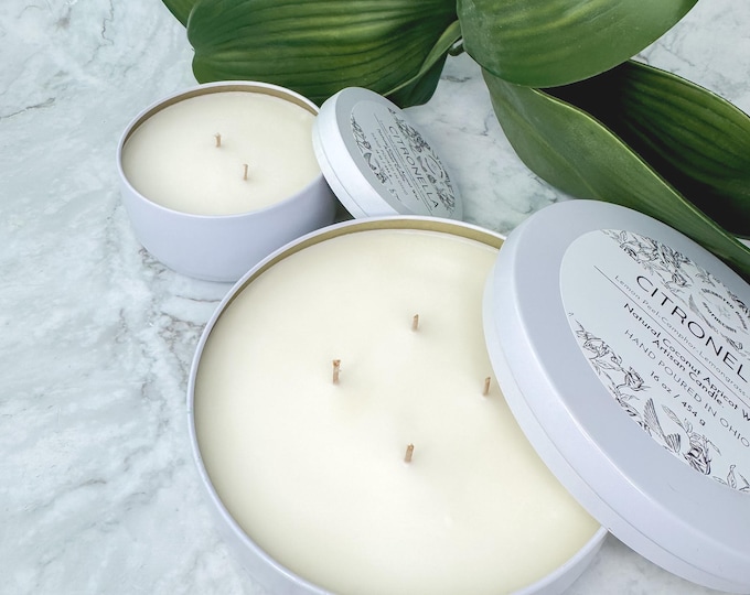 Natural Citronella Candle, 4-Wick Coco Apricot Wax Outdoor Candle, Backyard & Patio Anti-Bug Candle, Pick Your Size Candle