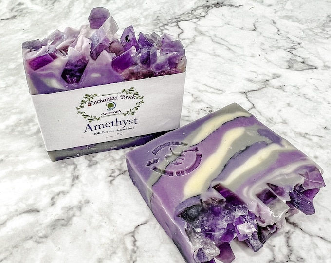 Amethyst Natural Soap Bar, Handcrafted Tussah Silk Body Bar, Cold Processed Soap, Gift for Mom, Handcrafted Soap Bar For Hands and Body