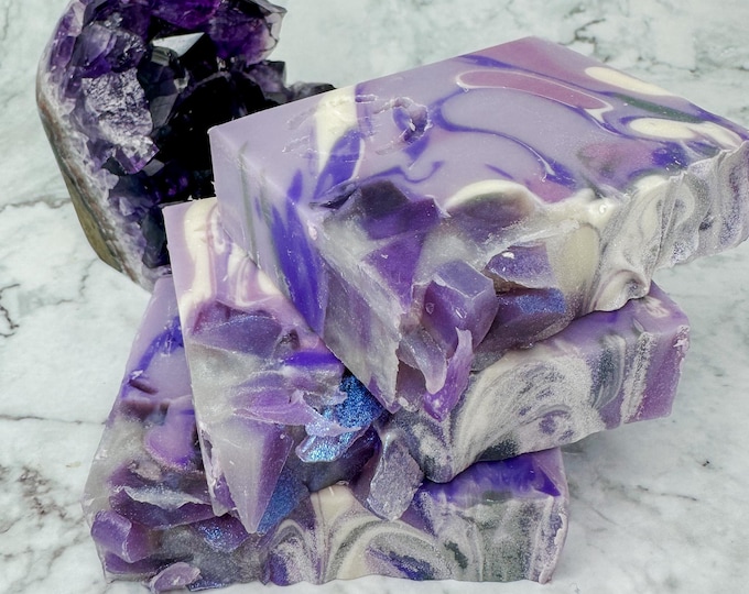 Amethyst Natural Soap Bar, Handcrafted Tussah Silk Body Bar, Cold Processed Soap, Gift for Mom, Handcrafted Soap Bar For Hands and Body
