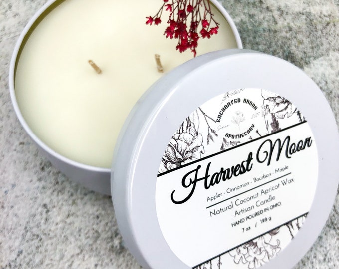 Harvest Moon Coconut Wax Candle, Double wick Apple Cinnamon Candle Made with Coco Apricot Crème Wax, Holiday Thanksgiving and Xmas gift