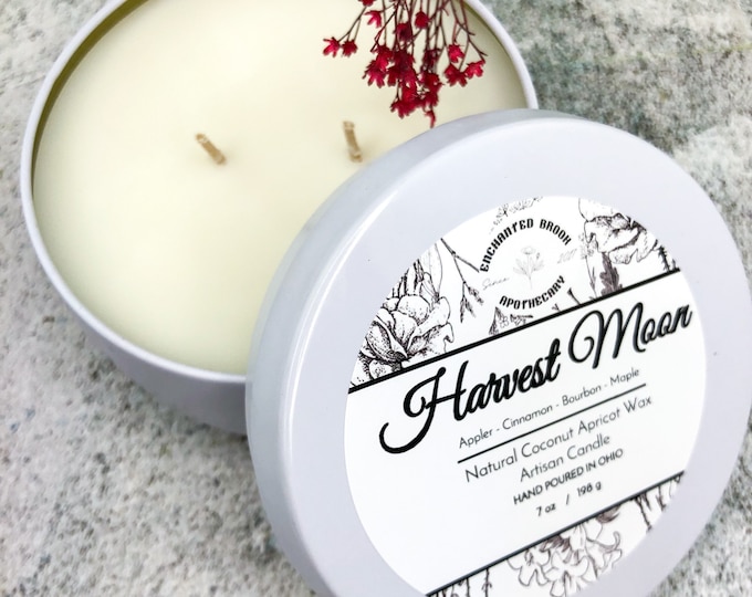 Harvest Moon Coconut Wax Candle, Double wick Apple Cinnamon Candle Made with Coco Apricot Crème Wax, Holiday Thanksgiving and Xmas gift