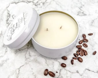 Coffee Shop Brunch Coconut Wax Candle, Autumn Comfort Coffee Candle, Double wick Candle in White Tin made with Luxury Coco Apricot Crème wax