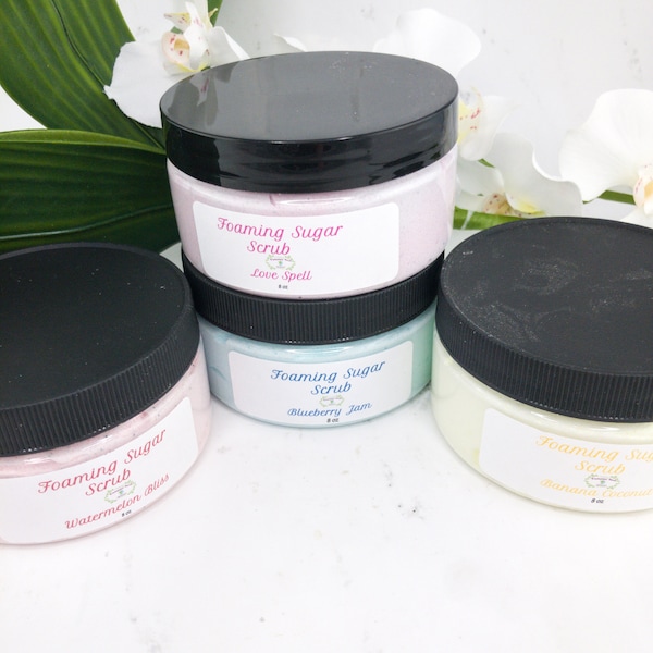 Foaming Sugar Scrub, Jojoba oil Whipped Sugar Scrub, Foaming Body polish, Variety exfoliating soap, Scented Body Frosting, gift for mom