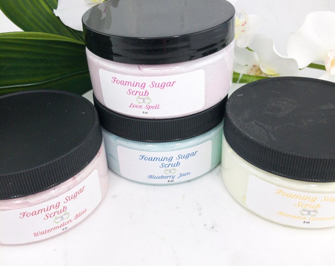 Foaming Sugar Scrub, Jojoba oil Whipped Sugar Scrub, Foaming Body polish, Variety exfoliating soap, Scented Body Frosting, gift for mom