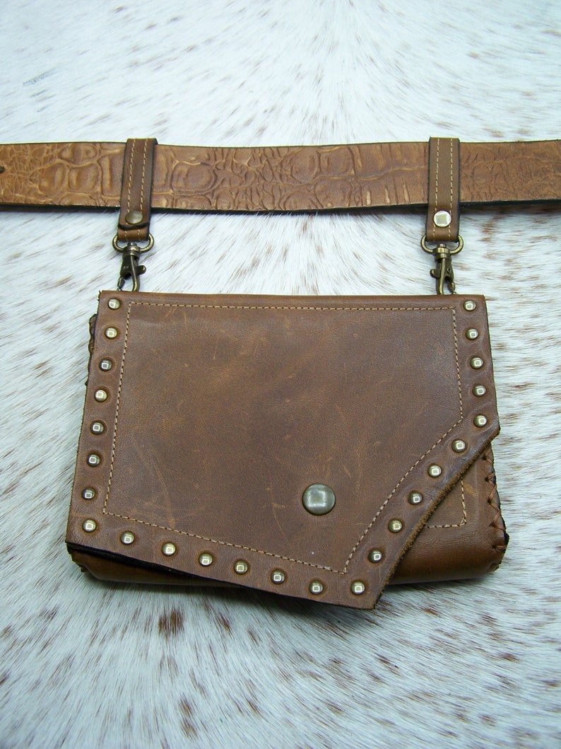 Brown waxed leather belt bag