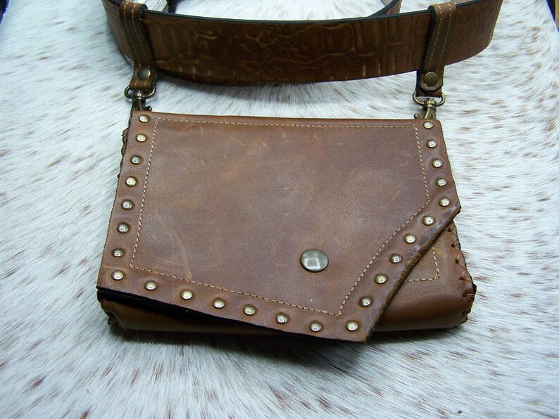 Brown waxed leather belt bag