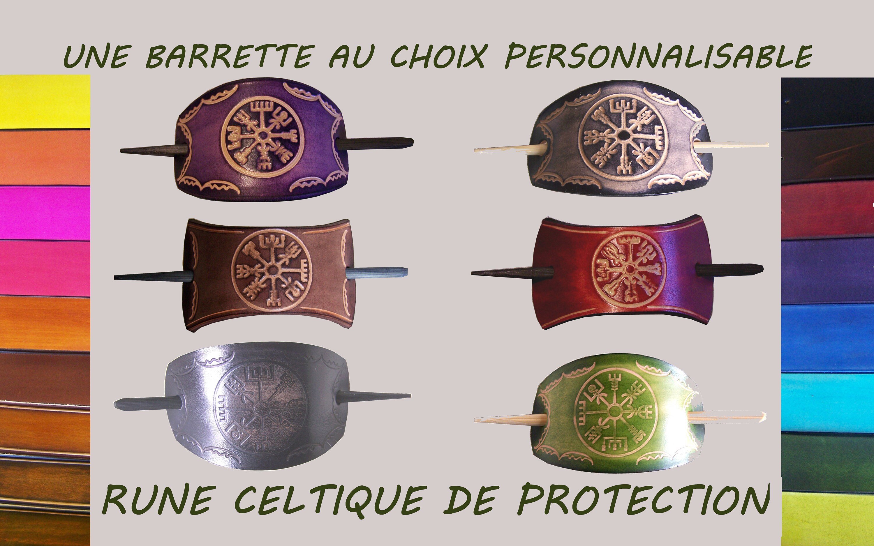 Graues und schwarzes Leder-Barrette Vegvisir Wikinger Runes | Etsy