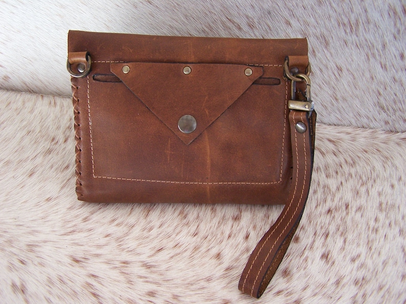 Brown waxed leather belt bag
