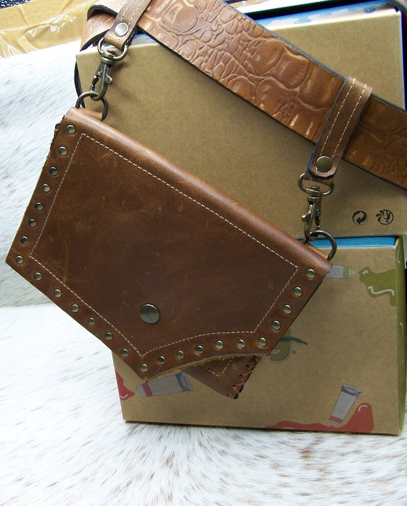 Brown waxed leather belt bag