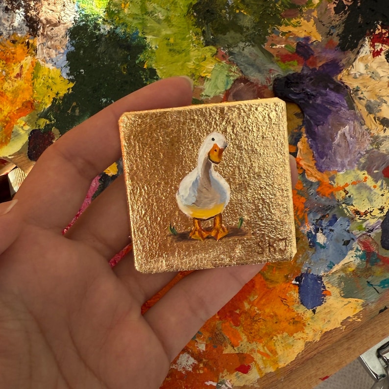 Goose Miniature Oil Painting Framed Original 2x2 With Gold Leaf Tiny ...