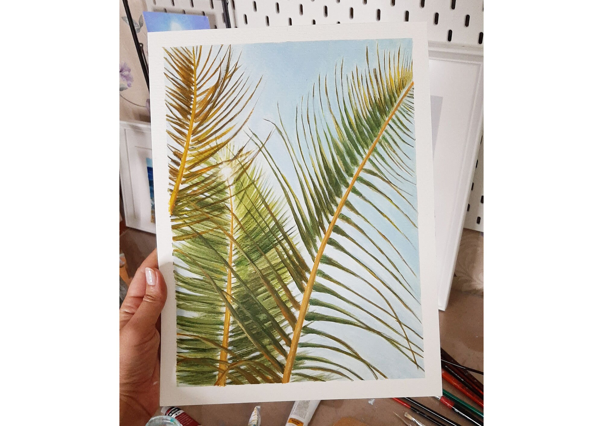 Palm leaf painting on paper painting on canvas tropical | Etsy