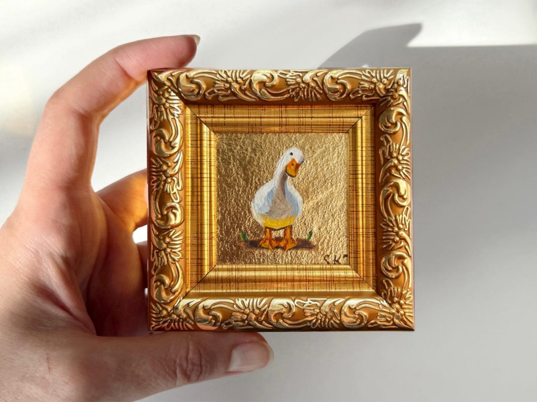 Goose Miniature Oil Painting Framed Original 2x2 With Gold Leaf Tiny ...