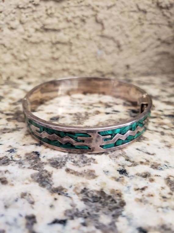 Silver & Green Malachite Inlay Bracelet