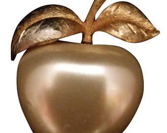 Apple Brooch/Pin Pearlescent Gold Tone