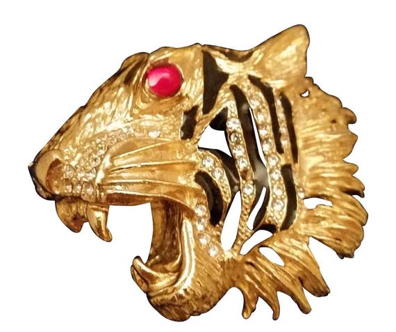 Bold Snarling Tiger Head Face Brooch