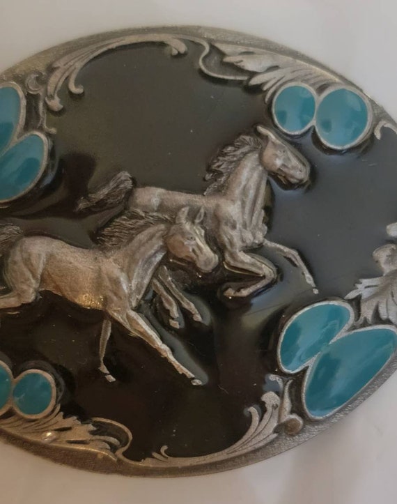 Vintage "Running Horses" Belt Buckle Gem