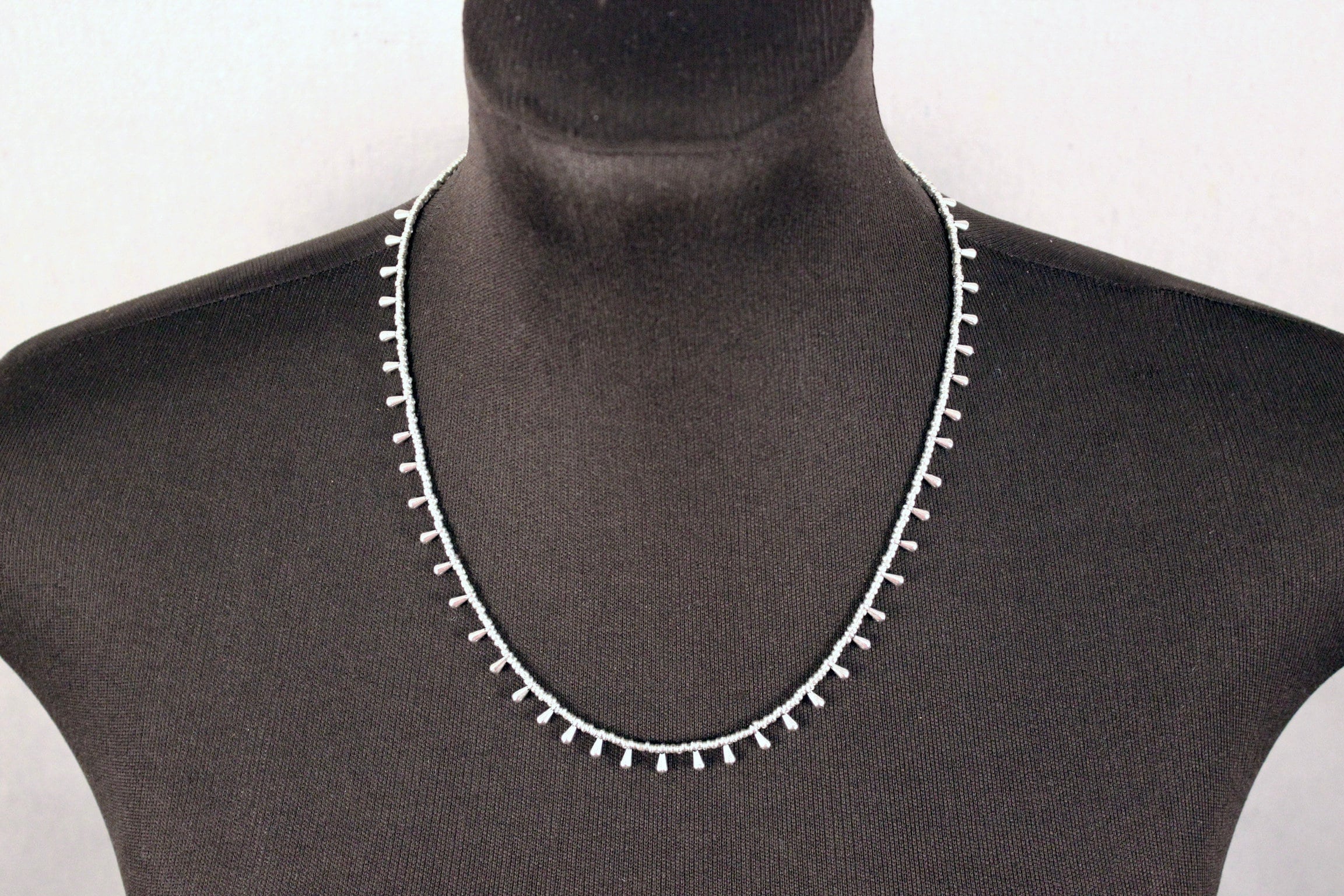Seed bead necklace Venetian necklace Taxco jewelry Silver necklace Sundance style Dainty necklace Minimalist necklace Drop beaded necklace