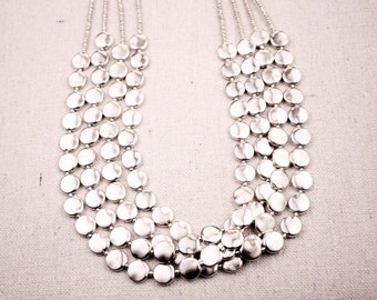 Seed bead necklace Taxco jewelry Coin necklace Beaded necklace Statement necklace Sterling silver necklace Disc necklace Layered necklace