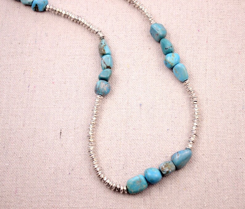 Genuine Turquoise Necklace. Sterling Silver Long Beaded Wrap - Etsy