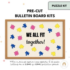We All Fit Together Bulletin Board Kit – Pre-Cut Letters & Puzzle Pieces for Classroom Decor, Back to School, Team Building Display