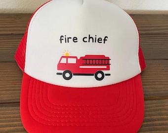 Casquette trucker avec camion de pompiers pour tout-petit - chef des pompiers