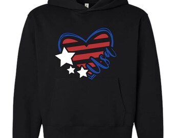 Sweat à capuche avec coeur, étoiles, USA et drapeau américain