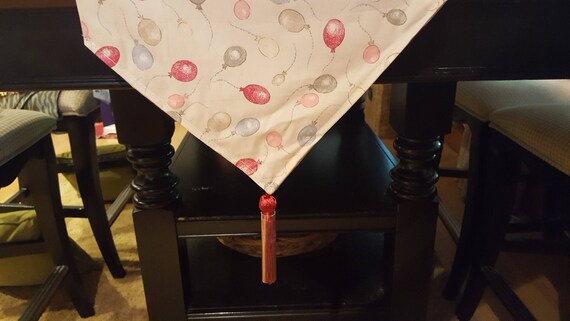 Balloon Print Table Runner Or Dresser Scarf With Red Tassels Etsy