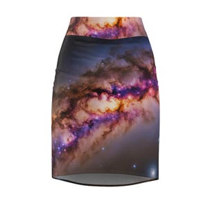 Galaxy Print Women&#39;s Pencil Skirt, Stylish Futuristic Skirt, Party Wear, Fashionable Office Skirt, Cosmic Design, Trendy Outfits