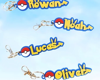 Personalized Pocket Poke Monster Balls Game Backpack Charm | Name Keychain | Custom 3D Printed Key Ring Tag | Party Favors Birthday
