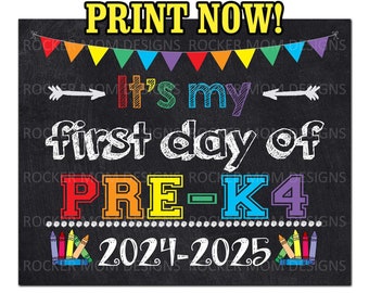 First Day of PRE-K4 Sign, First Day of School Sign, Chalkboard School ...