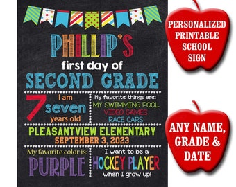 First Day Of School Chalkboard Sign, First Grade Sign, Kindergarten Sign, Second Grade, Printable Sign, Back To School Sign, Preschool Sign