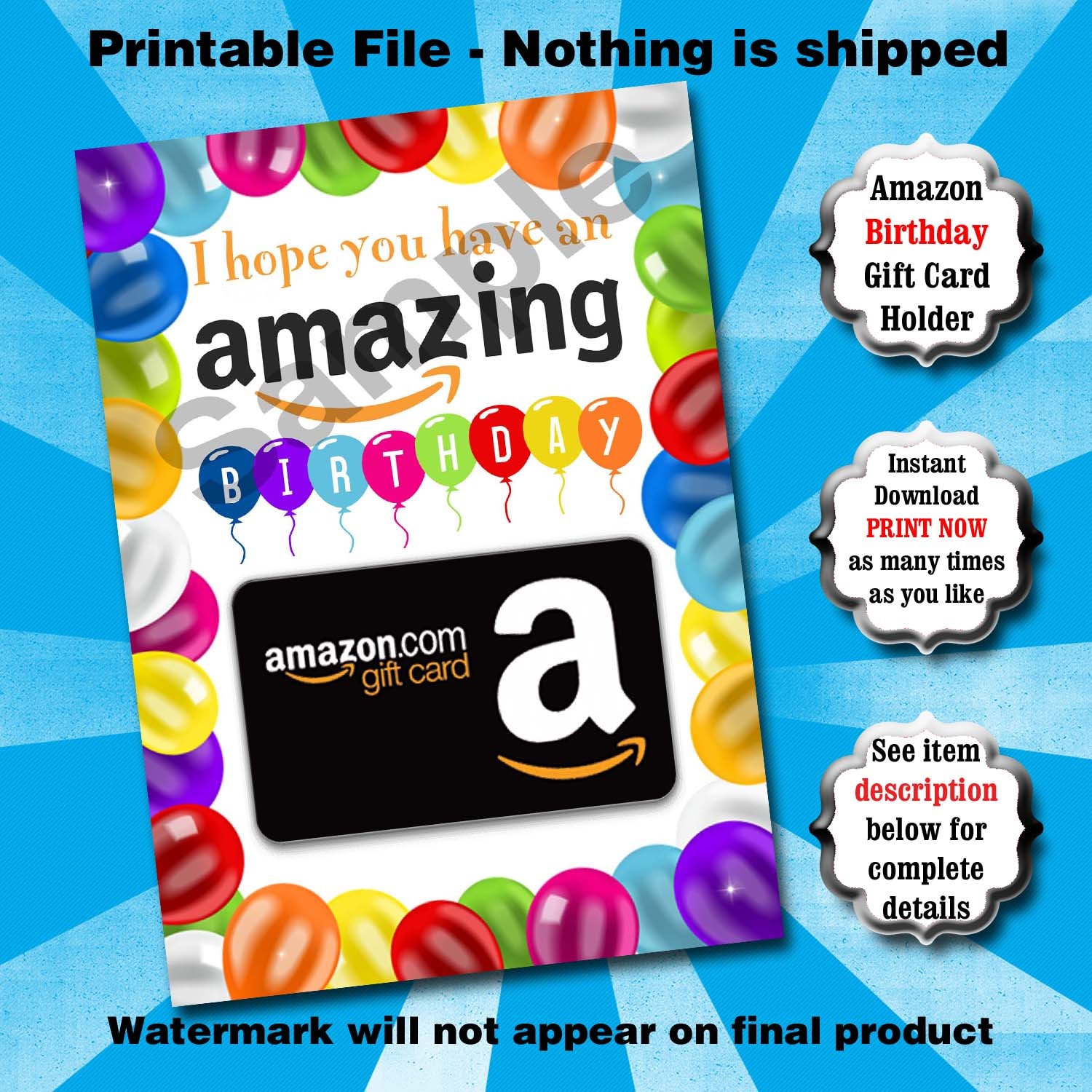Amazon Gift Card Birthday Holder Printable