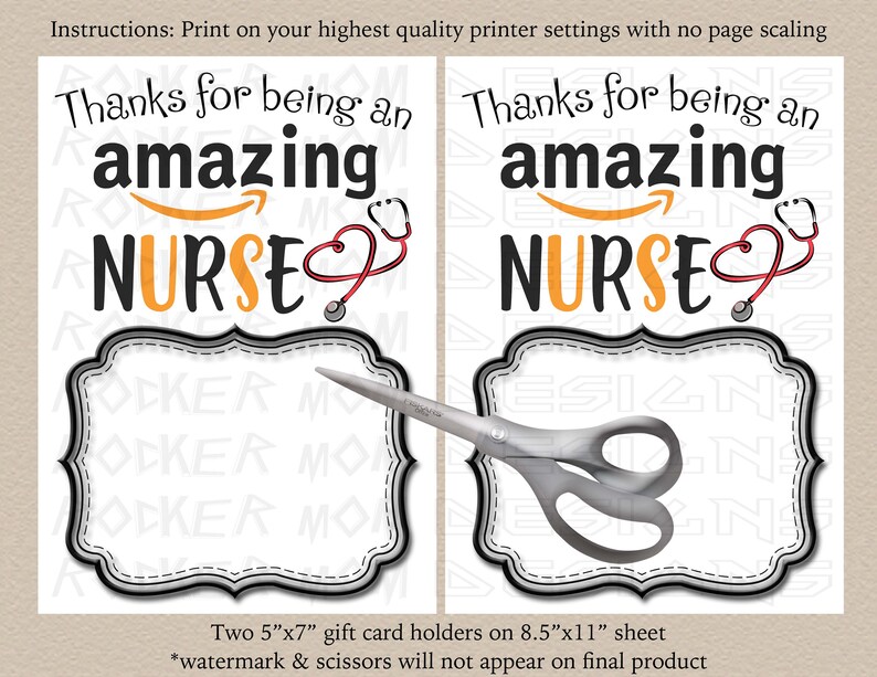 Nurse Gift Card Holder PRINTABLE INSTANT DOWNLOAD Nurse Card Etsy