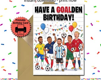 Soccer Stars Birthday Card, Fútbol Birthday Card, Printable Birthday Card, Soccer All-Star Card, Messi, Mbappe, Ronaldo, Neymar, Haaland