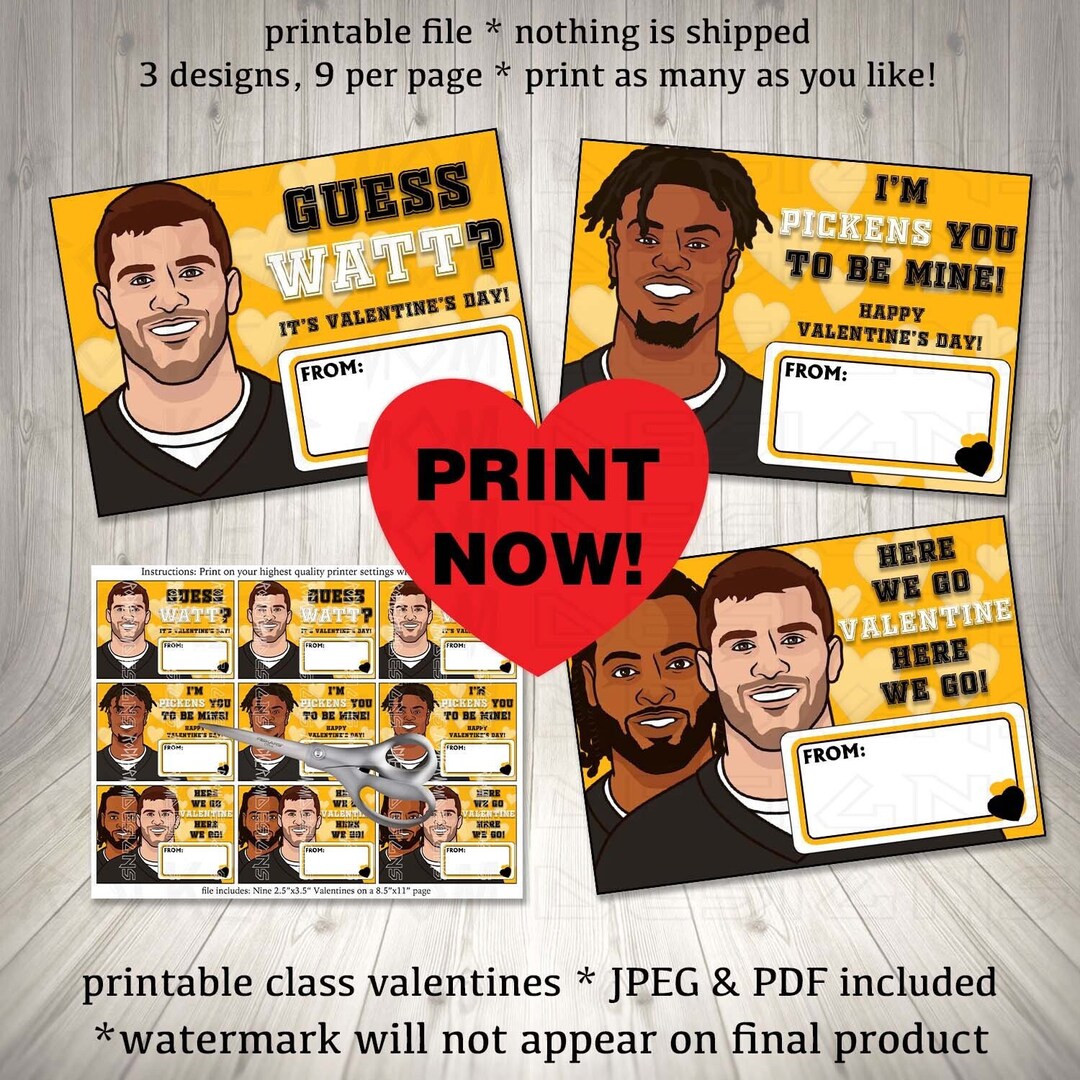 PRINTABLE Pittsburgh Football Valentines, American Football Valentines ...