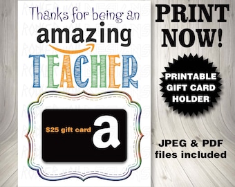Teacher Gift Card Holder PRINTABLE INSTANT DOWNLOAD, End Of Year Teacher Gift, Printable Gift For Teacher, Teacher Appreciation Teacher Gift