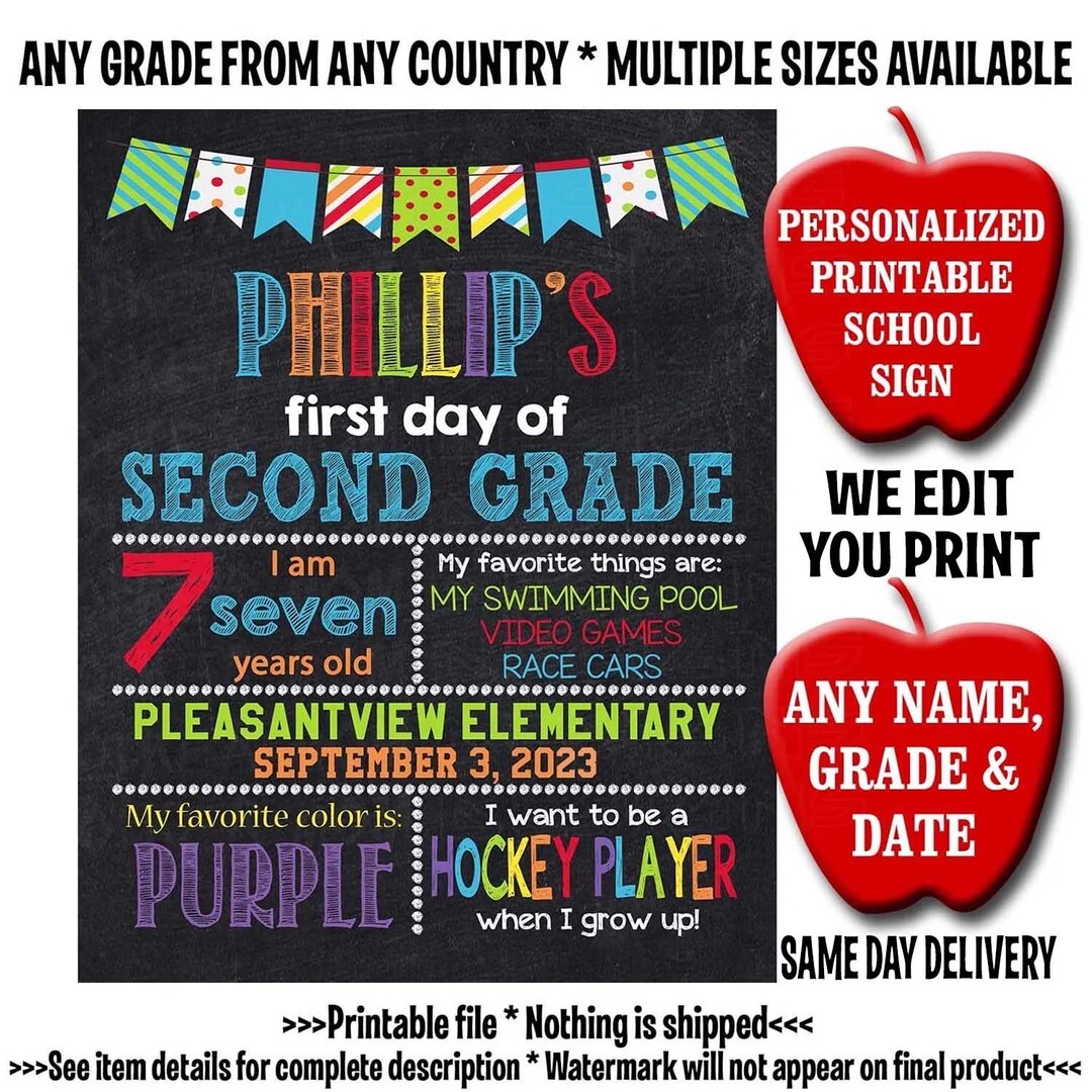 First Day of School Chalkboard Sign, First Grade Sign, Kindergarten ...