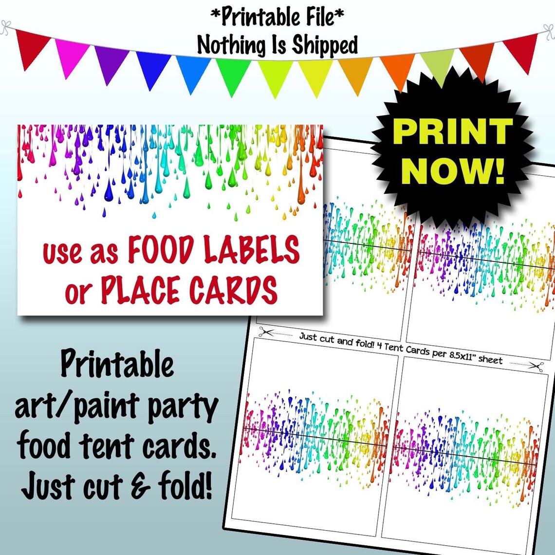 Painting Party Food Tent Cards Printable Art Party Food - Etsy