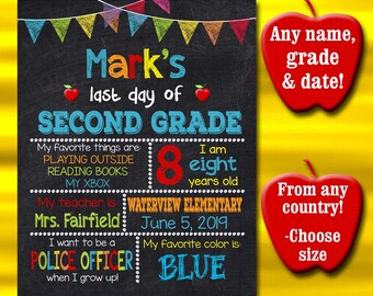 Last Day of School Chalkboard Sign: Personalized Printable (Digital Download)