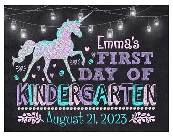 First Day of School Sign Unicorn PRINTABLE, 1st First Day of Preschool Sign Chalkboard Digital Poster Girl Back to School Photo Prop Pre-K