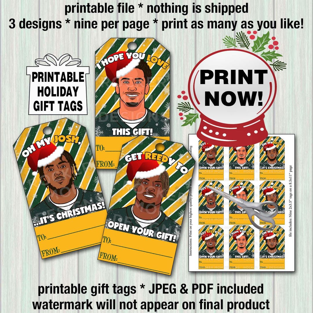 Green Bay Football Christmas Gift Tags, PRINTABLE American Football ...