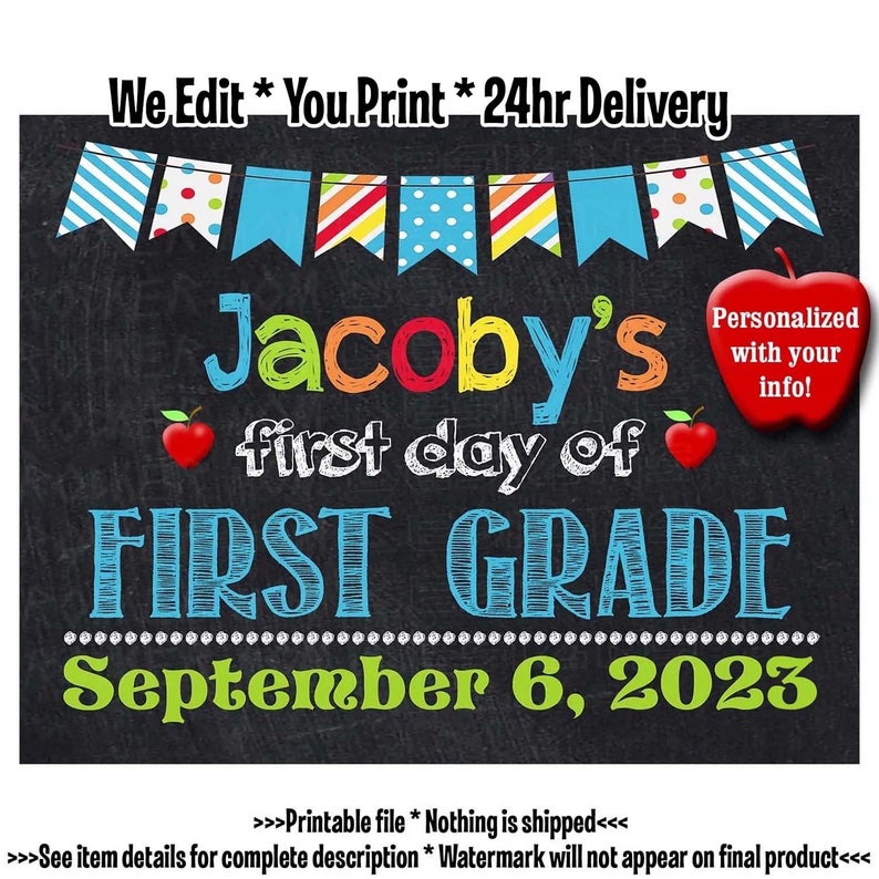 Personalized First Day of School Chalkboard Sign (digital Download) - Etsy