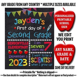 First Day Of School Sign, First Day Of School Sign, Back To School Sign, Printable School Chalkboard Sign, First Grade Sign, Second Grade
